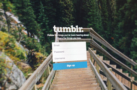 Tours, France - June 17, 2014: Photo of Tumblr webpage on a monitor screen, Tumblr is is a microblogging platform and social networking websiteのeditorial素材