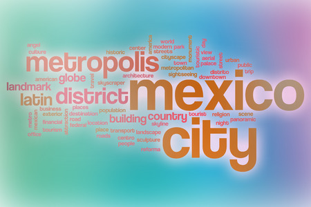 Mexico City word cloud concept with abstract backgroundの写真素材