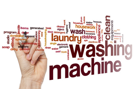 Washing machine word cloud concept with clean laundry related tagsの写真素材