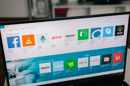 ZAGREB, CROATIA - December 20, 2015: Photo of a Windows store screen on a laptop operated by the Windows 10 operating systemのeditorial素材