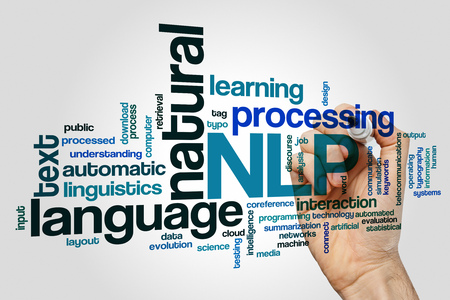 Natural language processing concept word cloud backgroundの写真素材