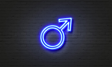 Male symbol neon sign on brick wall backgroundの写真素材