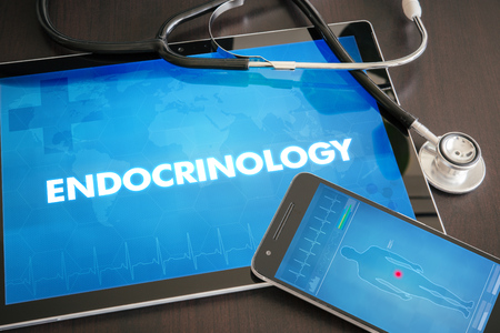 Endocrinology (endocrine diseases) diagnosis medical concept on tablet screen with stethoscope.の写真素材