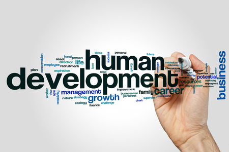 Human development word cloud concept on grey backgroundの写真素材