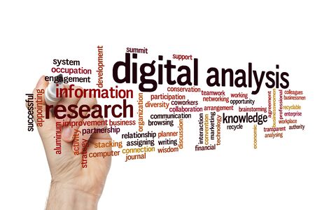 Digital analysis word cloud concept on white backgroundの写真素材