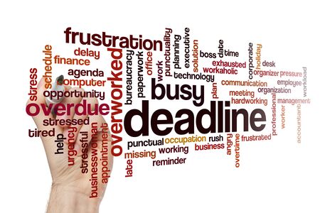 Deadline word cloud concept on white backgroundの写真素材
