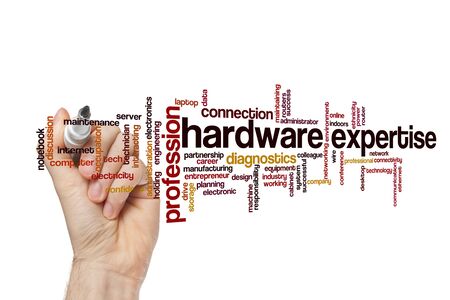 Hardware expertise word cloud concept on white backgroundの写真素材