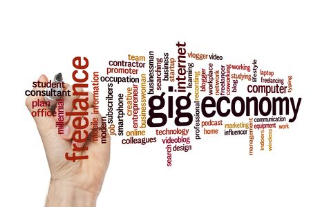Gig economy word cloud concept on white backgroundの写真素材