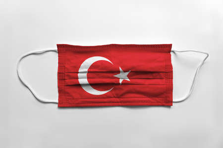 Face mask with Turkey flag printed, on white background, isolated.の写真素材