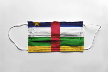 Face mask with Central African Republic flag printed, on white background, isolated.の写真素材