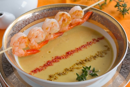 Lentil soup with shrimp.の写真素材