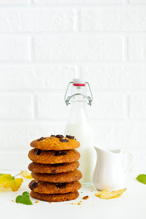 Pumpkin cookies with chocolate. Selective focus.の写真素材