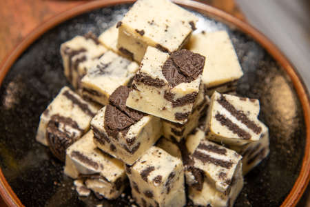 A plate of delicious cookie fudge cake squaresの写真素材