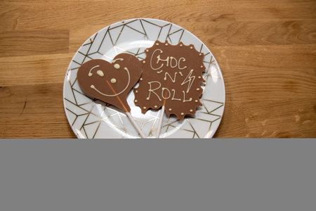 A chocolate love heart on a plate, valentines day love treatの写真素材