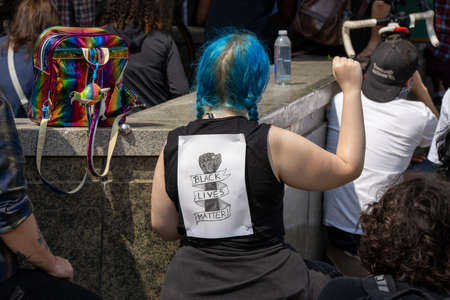 Leeds UK, 14th June 2020: Black lives matter protesters in the Leeds City Centre protesting about...