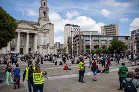Leeds UK, 14th June 2020: Black lives matter protesters in the Leeds City Centre protesting about Black lives holding up signsのeditorial素材
