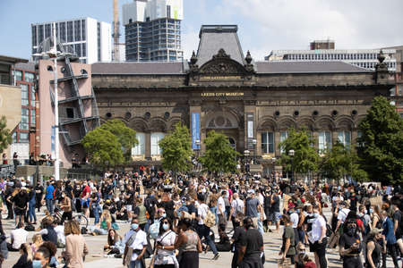 Leeds UK, 14th June 2020: Black lives matter protesters in the Leeds City Centre protesting about Black lives outside the Leeds City Museum during the coronavirus pandemicのeditorial素材