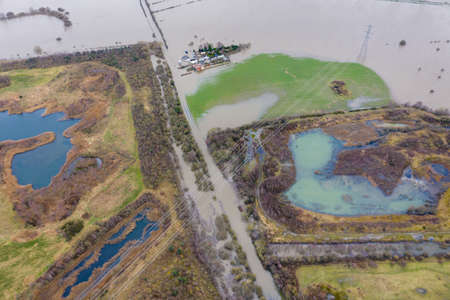 Aerial drone photo of the town of Allerton Bywater near Castleford in Leeds West Yorkshire showing...