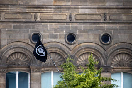 Leeds UK, 14th June 2020: Black lives matter protester flagのeditorial素材