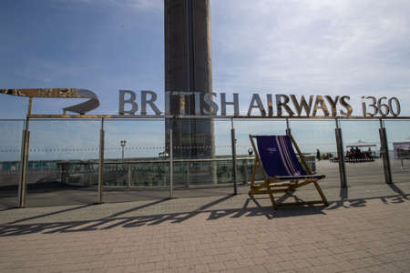 Brighton, UK, 10th July 2019: The impressive British Airways i360 observation tower located on the Brighton seafront in Sussex, UKのeditorial素材