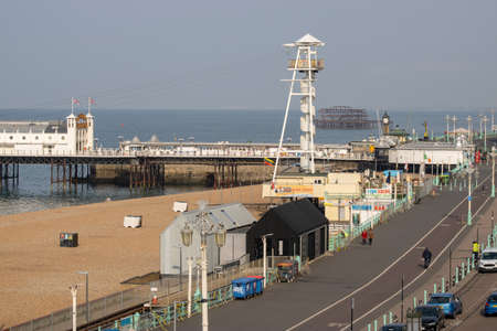 Brighton UK, 10th July 2019: The famous beautiful Brighton Beach and Seafront showing the coastline area on a bright sunny day,のeditorial素材