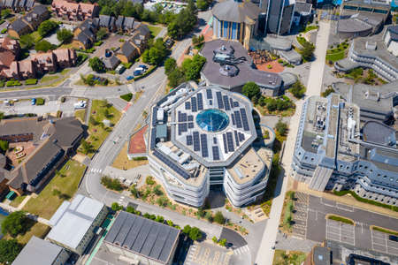 Poole UK, 17th June 2020: Aerial photo of the Bournemouth University, Talbot Campus buildings from...