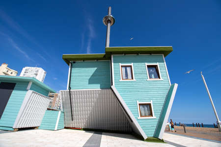 Brighton and Hove UK, 10th July 2019: The famous Upside Down House located on the coastal beach area of Brighton Beachのeditorial素材