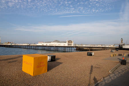 Brighton UK, 10th July 2019: The famous beautiful Brighton Beach and Seafront showing the coastline area on a bright sunny day.のeditorial素材
