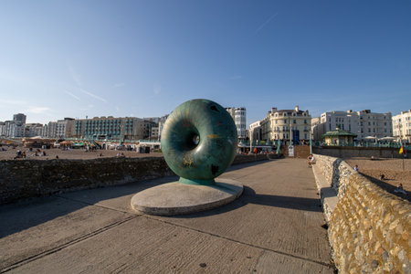Brighton and Hove UK, 10th July 2019: The famous beautiful Brighton Beach and Seafront showing the coastline area on a bright sunny dayのeditorial素材
