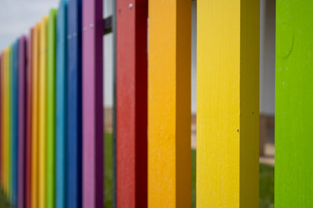 Rainbow kids fence close upの写真素材