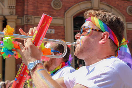 Leeds West Yorkshire UK - Aug 5th 2018: People taking part in The famous Leeds Gay Pride 2018 parade...