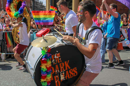 Leeds West Yorkshire UK - Aug 5th 2018: People taking part in The famous Leeds Gay Pride 2018 parade along with the Leeds LGBT Pride were businesses and even celebrities, Parade to support gay rights.のeditorial素材
