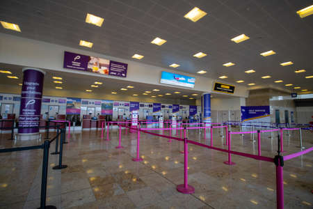 Doncaster UK, 18th August 2019: The Doncaster Sheffield Robin Hood international airport, inside the check-in. area on the main terminal.のeditorial素材
