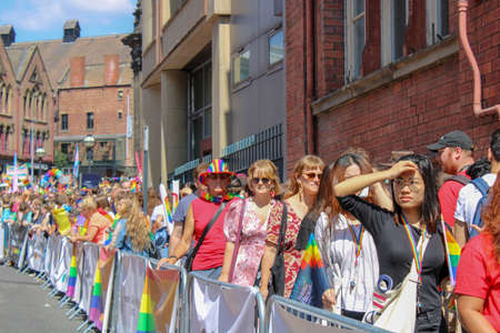 Leeds West Yorkshire UK - Aug 5th 2018: People taking part in The famous Leeds Gay Pride 2018 parade along with the Leeds LGBT Pride were businesses and even celebrities, Parade to support gay rights.のeditorial素材