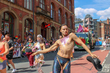 Leeds West Yorkshire UK - Aug 5th 2018: People taking part in The famous Leeds Gay Pride 2018 parade along with the Leeds LGBT Pride were businesses and even celebrities, Parade to support gay rights.のeditorial素材