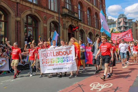Leeds West Yorkshire UK - Aug 5th 2018: People taking part in The famous Leeds Gay Pride 2018 parade along with the Leeds LGBT Pride were businesses and even celebrities, Parade to support gay rights.のeditorial素材
