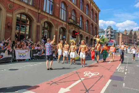 Leeds West Yorkshire UK - Aug 5th 2018: People taking part in The famous Leeds Gay Pride 2018 parade along with the Leeds LGBT Pride were businesses and even celebrities, Parade to support gay rights.のeditorial素材