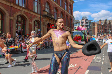 Leeds West Yorkshire UK - Aug 5th 2018: People taking part in The famous Leeds Gay Pride 2018 parade along with the Leeds LGBT Pride were businesses and even celebrities, Parade to support gay rights.のeditorial素材