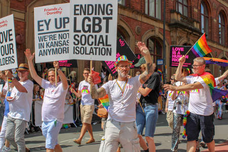 Leeds West Yorkshire UK - Aug 5th 2018: People taking part in The famous Leeds Gay Pride 2018 parade along with the Leeds LGBT Pride were businesses and even celebrities, Parade to support gay rights.のeditorial素材