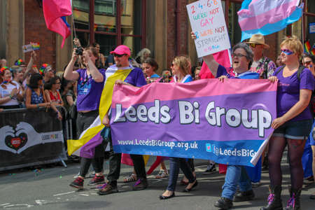 Leeds West Yorkshire UK - Aug 5th 2018: People taking part in The famous Leeds Gay Pride 2018 parade along with the Leeds LGBT Pride were businesses and even celebrities, Parade to support gay rights.のeditorial素材
