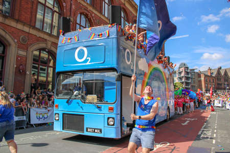 Leeds West Yorkshire UK - Aug 5th 2018: People taking part in The famous Leeds Gay Pride 2018 parade along with the Leeds LGBT Pride were businesses and even celebrities, Parade to support gay rights.のeditorial素材