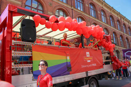 Leeds West Yorkshire UK - Aug 5th 2018: People taking part in The famous Leeds Gay Pride 2018 parade along with the Leeds LGBT Pride were businesses and even celebrities, Parade to support gay rights.のeditorial素材