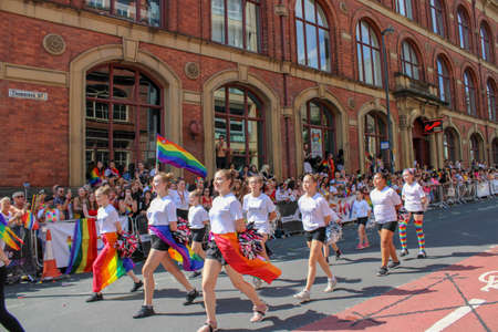 Leeds West Yorkshire UK - Aug 5th 2018: People taking part in The famous Leeds Gay Pride 2018 parade along with the Leeds LGBT Pride were businesses and even celebrities, Parade to support gay rights.のeditorial素材