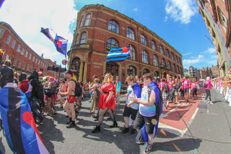 Leeds West Yorkshire UK - Aug 5th 2018: People taking part in The famous Leeds Gay Pride 2018 parade along with the Leeds LGBT Pride were businesses and even celebrities, Parade to support gay rights.のeditorial素材