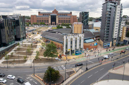 Leeds Centre 18th July 2019: Construction work being done on the Leeds Play House Theatre located in the Leeds City Centre showing work being done on the building.のeditorial素材