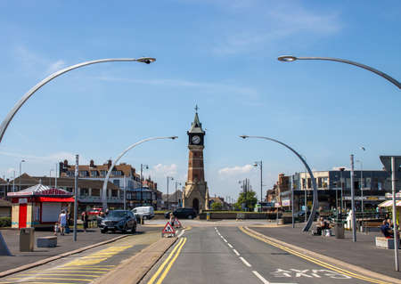 The British seaside town of Skegness in the East Lindsey a district of Lincolnshire, England, showing the an old towner on a roundaboutのeditorial素材