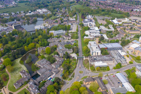 Aerial photo of the large University of York in the City of York in North Yorkshire, UK Academic teaching and research institution, founded in 1963, with a modern campus and colleges.のeditorial素材