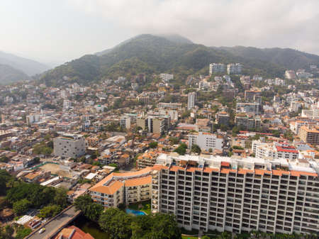 Aerial photos of the beautiful town of Puerto Vallarta in Mexico, the town is on the Pacific coast in the state known as Jaliscoのeditorial素材