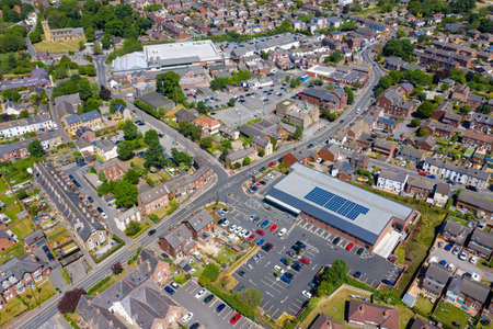 Aerial photo of the town centre of Rothwell in Leeds West Yorkshire in the UK showing typical British housing estates and suburban areas on a sunny summers dayのeditorial素材