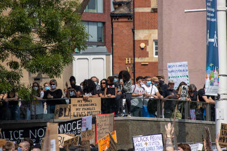 Leeds UK, 14th June 2020: Black lives matter protesters in the Leeds City Centre protesting about...